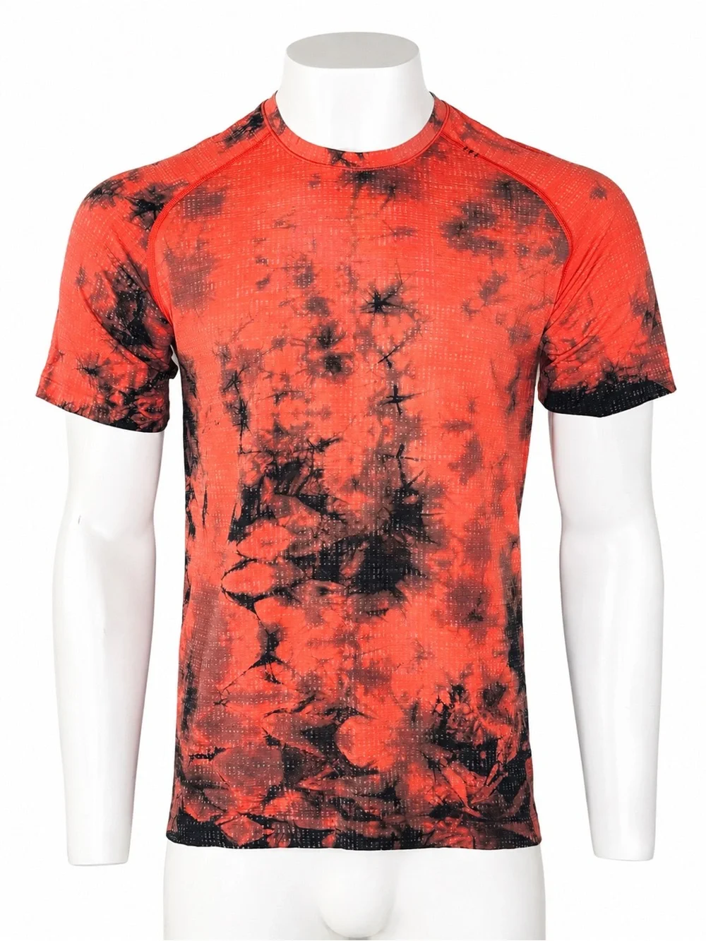Lululemon Men’s Large Orange Black Tie Dye Short Sleeve Athletic Shirt